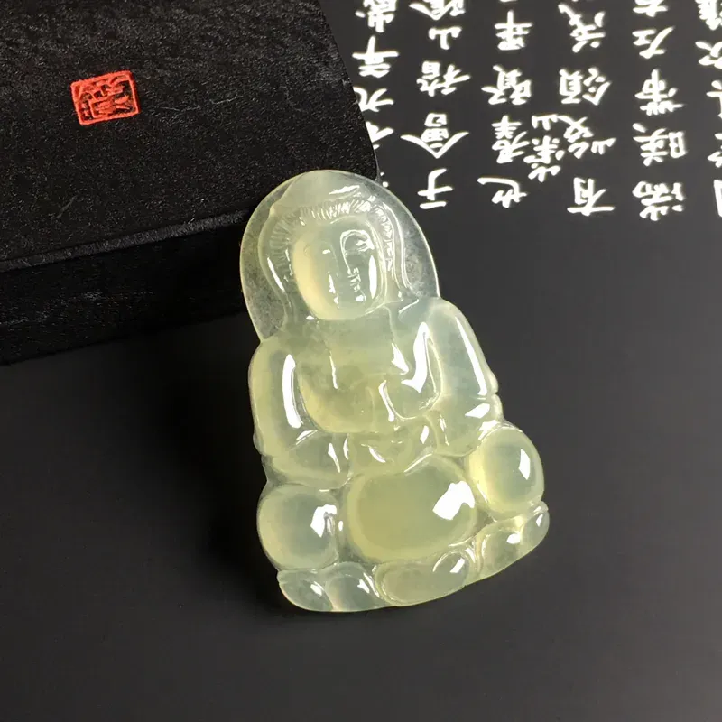 冰种黄翡【观音】吊坠 水润通透 质地细腻 色彩艳丽