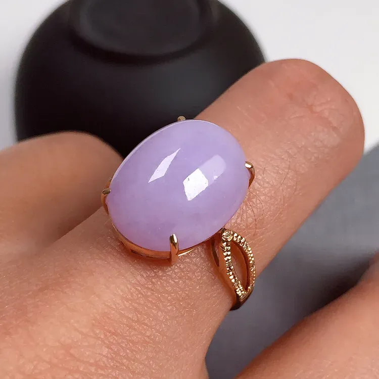 糯种紫罗兰翡翠戒指，料子细腻光滑，清新宜人，指圈:14#，尺寸:14.7-11.7-6.5