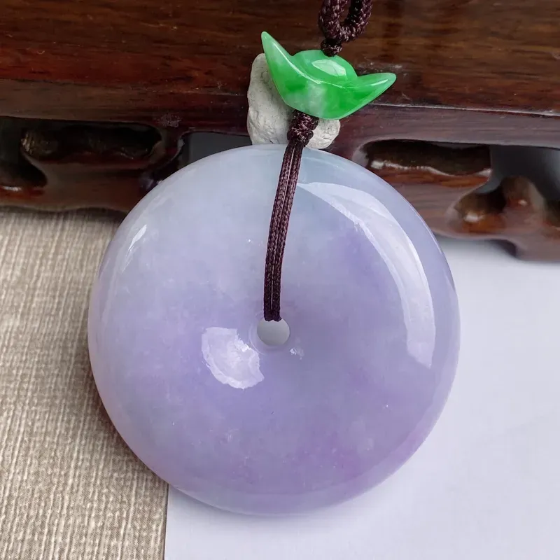 A货翡翠-种好紫罗兰平安扣吊坠，尺寸-42.1*11.6mm