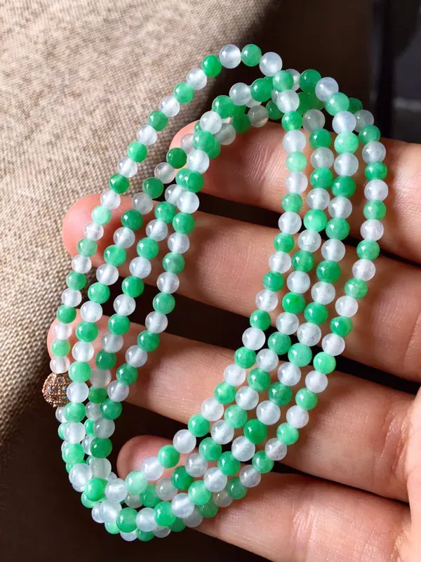 绿珠链，无纹无裂，水头足，裸石尺寸3/3.5