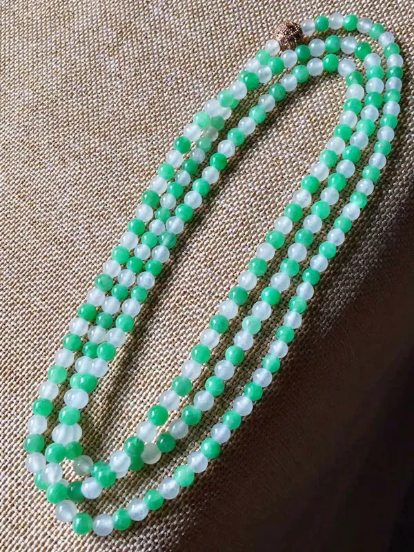 绿珠链，无纹无裂，水头足，裸石尺寸3/3.5