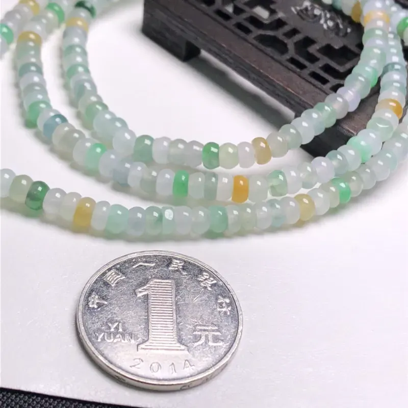 糯化种多彩算盘珠翡翠珠链项链、248颗、直径4.4毫米、质地细腻、色彩鲜艳、A307B7001