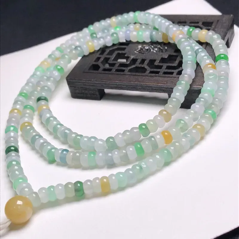 糯化种多彩算盘珠翡翠珠链项链、248颗、直径4.4毫米、质地细腻、色彩鲜艳、A307B7001
