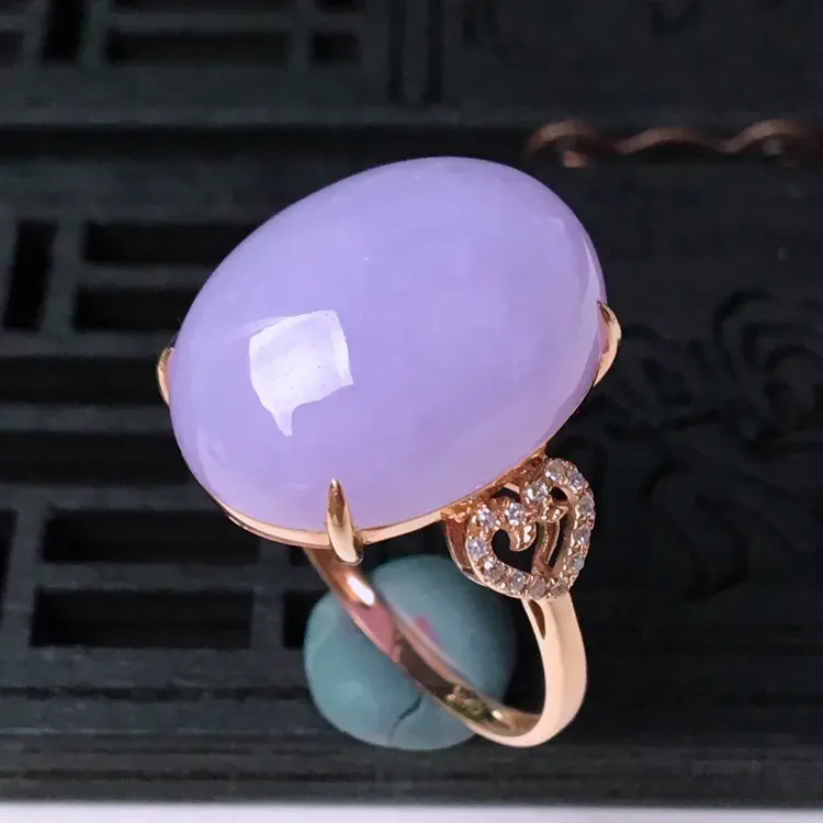 18k金伴钻镶嵌冰润紫罗兰蛋面戒指 尺寸内径17.6mm裸石17.5*13.5*9.