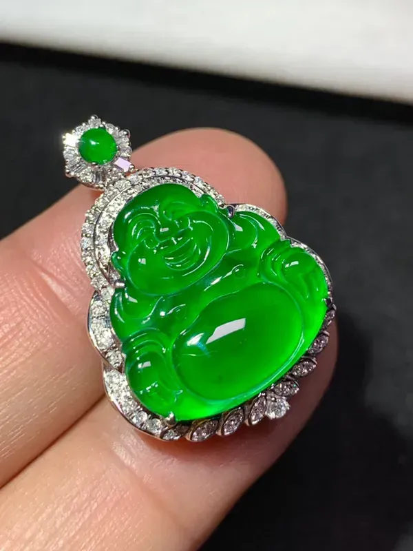 a货翡翠-种好飘花渡母吊坠,尺寸-54.2*54.2*7.7mm-对庄翡翠网