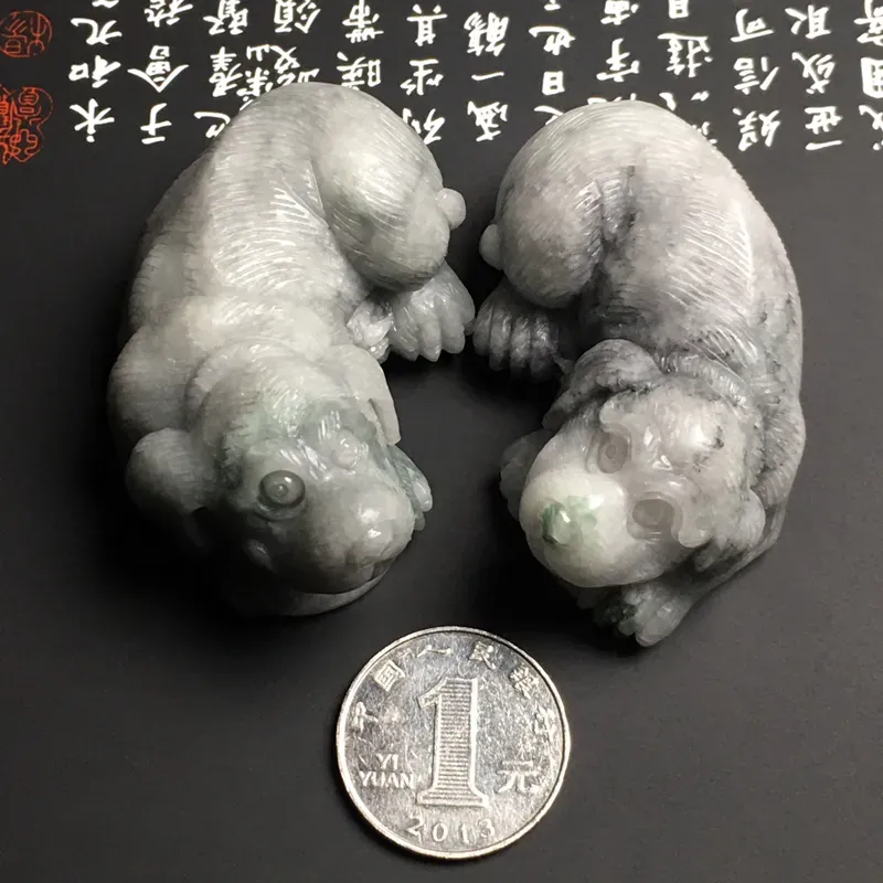 豆种乌鸡种【旺财】小摆件 尺寸63.6-34.5-28.6/62.5-34.7-27.7毫米 雕工精湛 栩栩如生