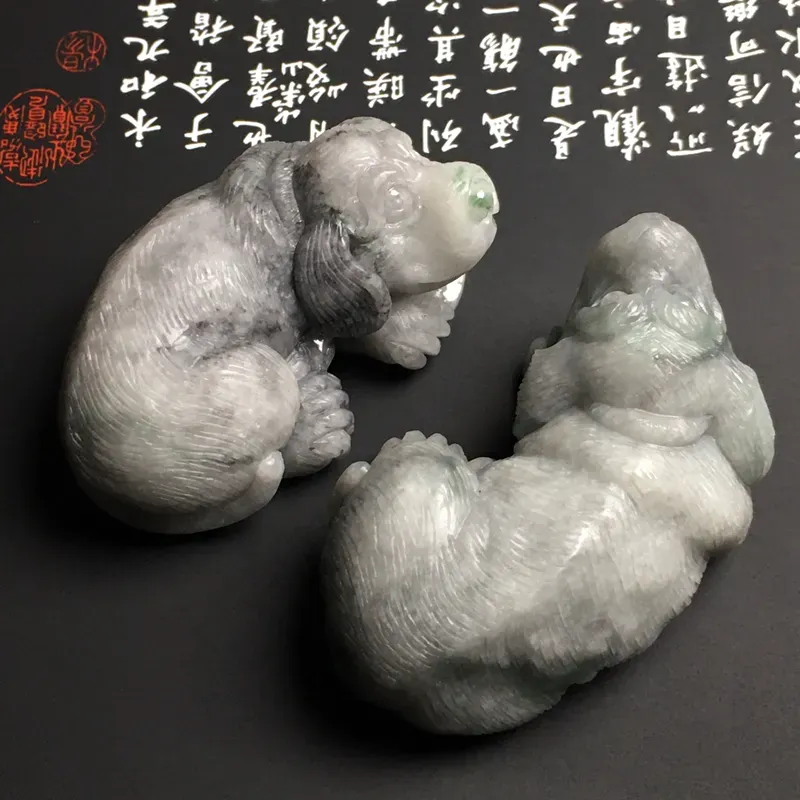 豆种乌鸡种【旺财】小摆件 尺寸63.6-34.5-28.6/62.5-34.7-27.7毫米 雕工精湛 栩栩如生