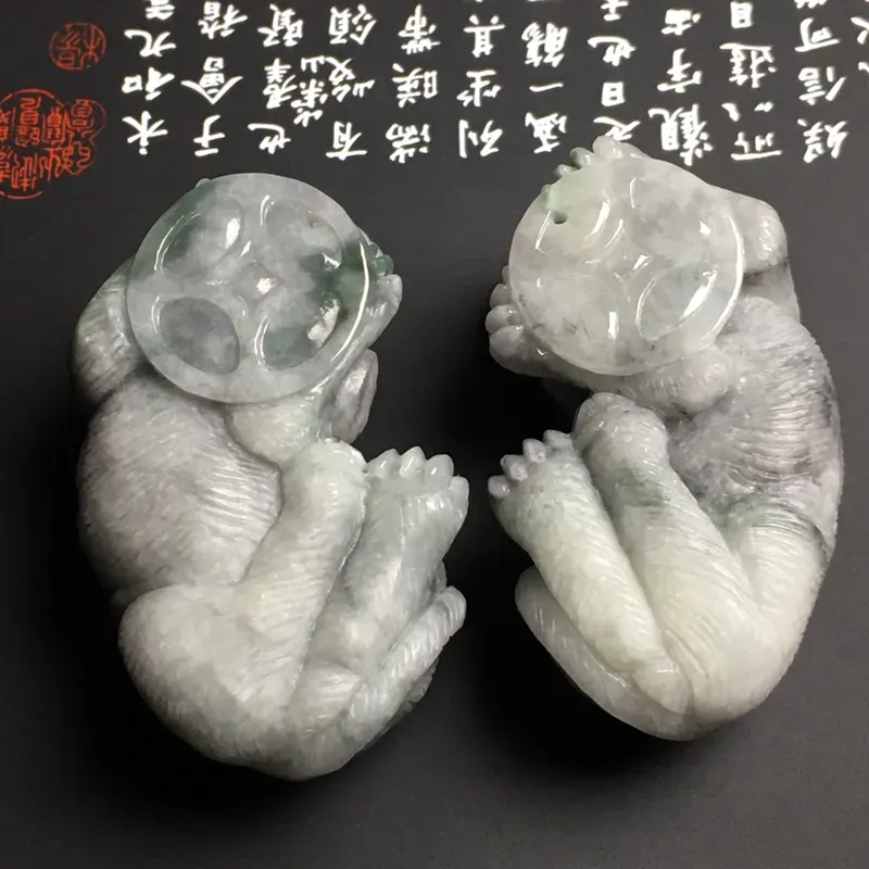 豆种乌鸡种【旺财】小摆件 尺寸63.6-34.5-28.6/62.5-34.7-27.7毫米 雕工精湛 栩栩如生