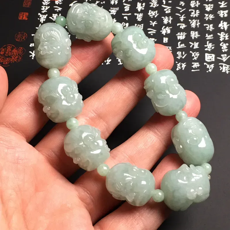 【高性价比】糯化种晴底十八罗汉手串 9颗 单颗尺寸21.2-17.5-18毫米 质地细腻 雕工精湛