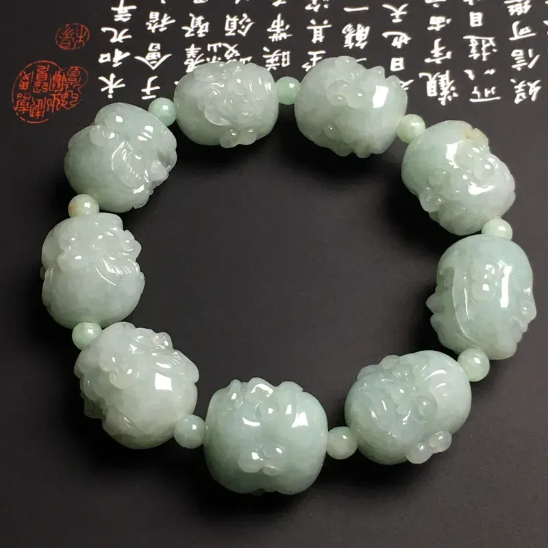 【高性价比】糯化种晴底十八罗汉手串 9颗 单颗尺寸21.2-17.5-18毫米 质地细腻 雕工精湛