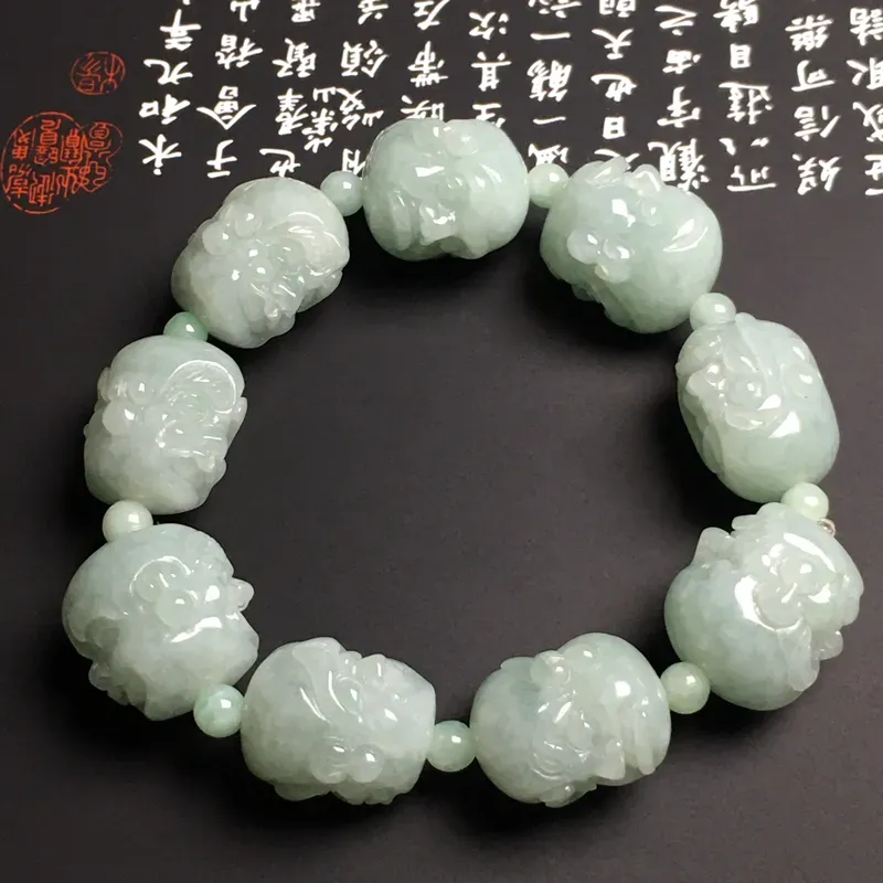 【高性价比】糯化种晴底十八罗汉手串 9颗 单颗尺寸21.2-17.5-18毫米 质地细腻 雕工精湛