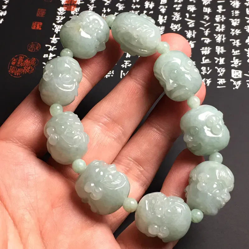 【高性价比】糯化种晴底十八罗汉手串 9颗 单颗尺寸21.2-17.5-18毫米 质地细腻 雕工精湛