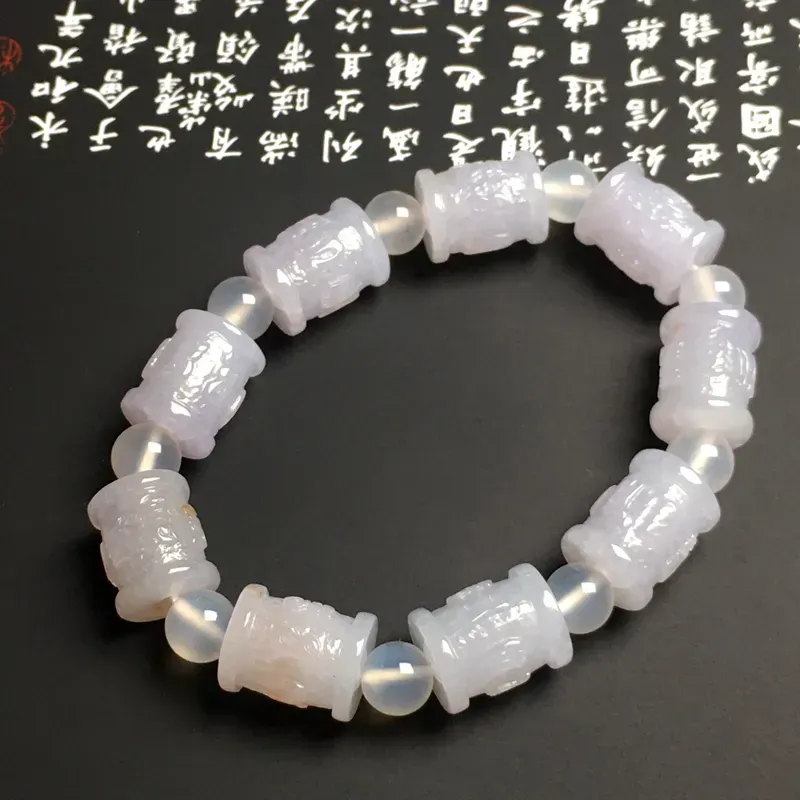 糯化种六字真言路路通手串 9颗 质地细腻 雕工精湛 款式时尚 隔珠为装饰品