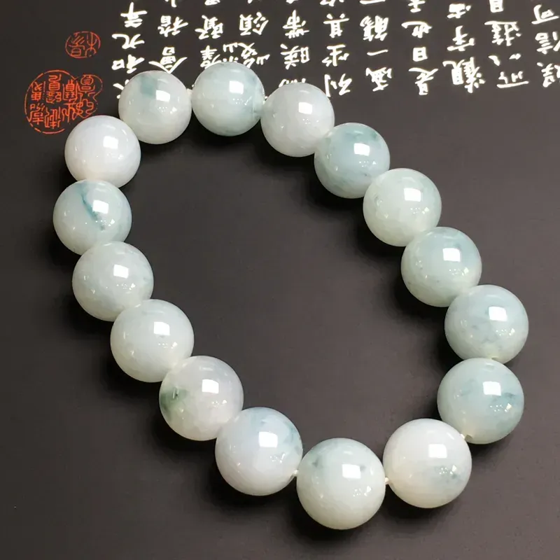 糯化种飘花手串 16颗 直径13.4毫米 质地细腻 款式时尚 （签收有礼，礼品如尾图）