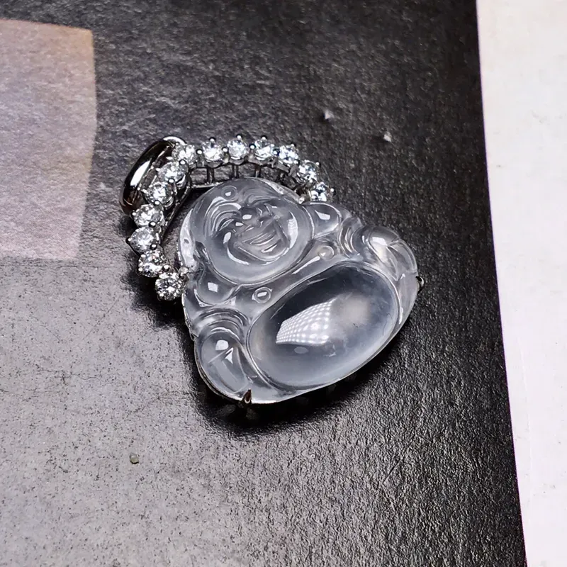 冰种佛公镶嵌款形态端正质地冰润通透细腻起胶冰感十足光感上佳饱满度