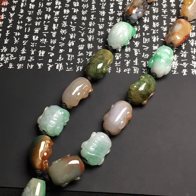 糯化种多彩【十八罗汉】男式项链 色彩艳丽 质地细腻 雕工精湛 款式时尚 总长度390毫米 单颗尺寸27-21.5-21.8毫米