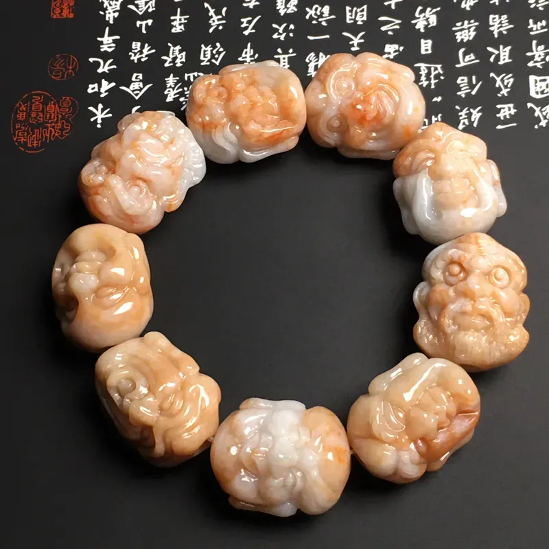 糯化种黄翡【十八罗汉】手串 9颗 色彩艳丽 质地细腻 雕工精湛 任取一颗裸石尺寸26-21.8-19