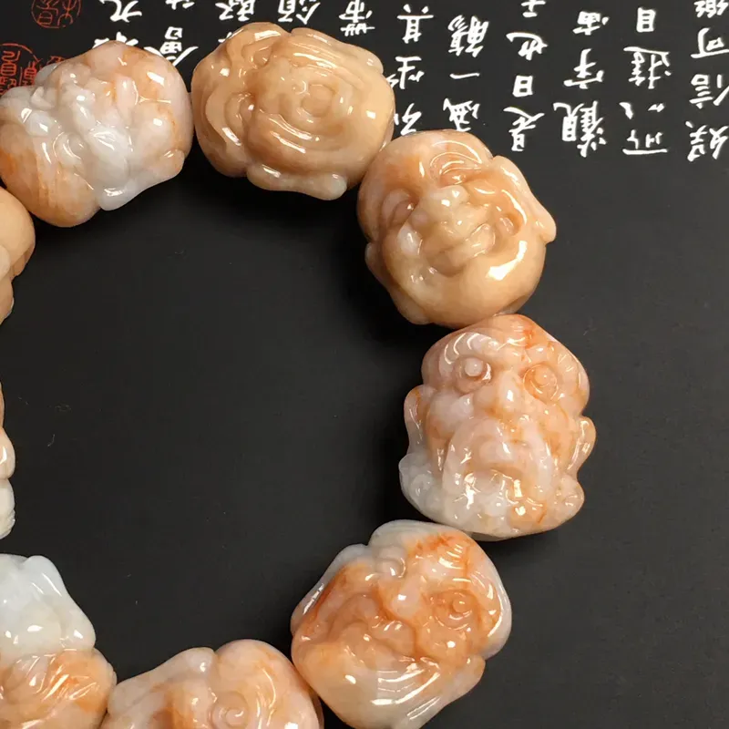 糯化种黄翡【十八罗汉】手串 9颗 色彩艳丽 质地细腻 雕工精湛 任取一颗裸石尺寸26-21.8-19.7毫米