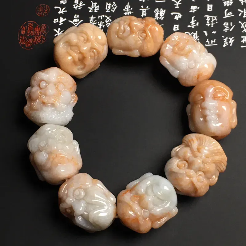 糯化种黄翡【十八罗汉】手串 9颗 色彩艳丽 质地细腻 雕工精湛 任取一颗裸石尺寸26-21.8-19.7毫米