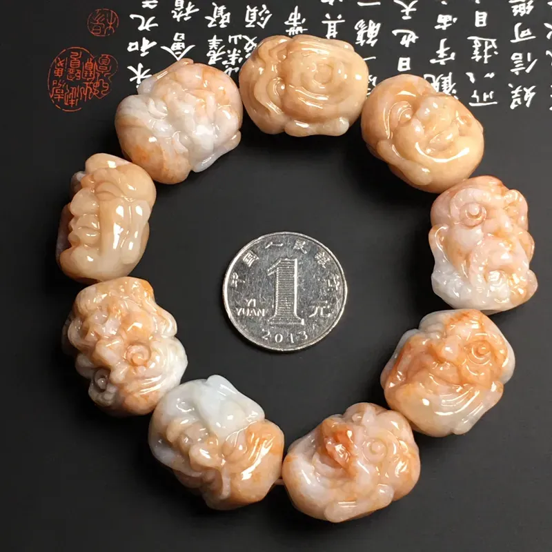 糯化种黄翡【十八罗汉】手串 9颗 色彩艳丽 质地细腻 雕工精湛 任取一颗裸石尺寸26-21.8-19.7毫米