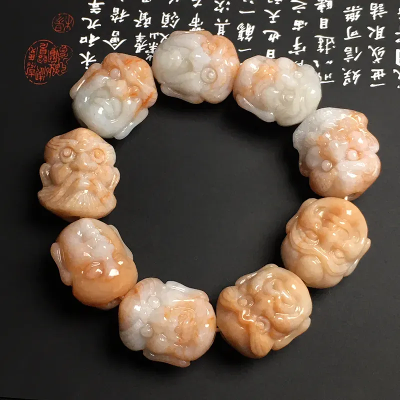 糯化种黄翡【十八罗汉】手串 9颗 色彩艳丽 质地细腻 雕工精湛 任取一颗裸石尺寸26-21.8-19.7毫米