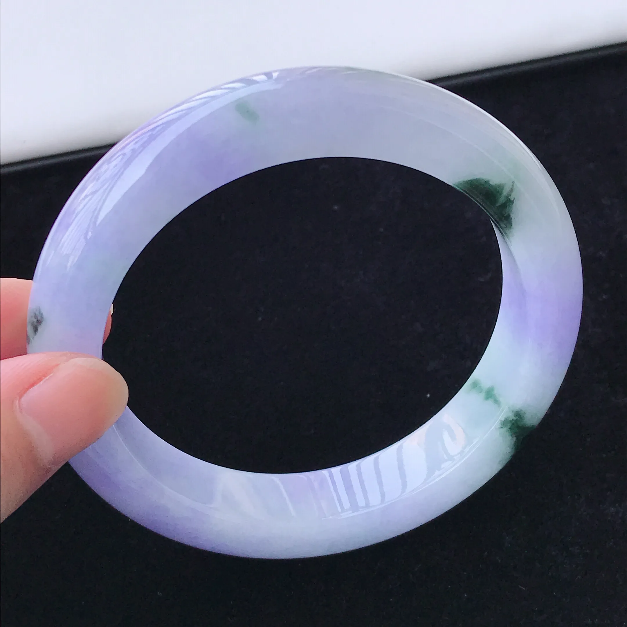 3圈口 a货翡翠紫罗兰飘花精美正圈翡翠手镯  圈口55.3/12.7/9.