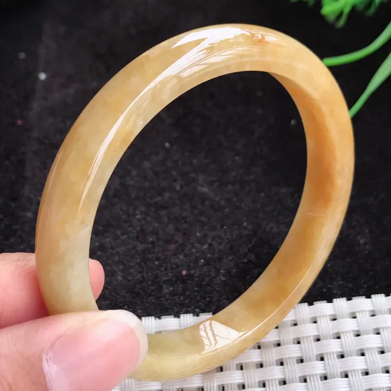 老种靓丽54mm鸡油黄黄翡手镯,玉质细润,种水足,底子清爽,干净,色泽