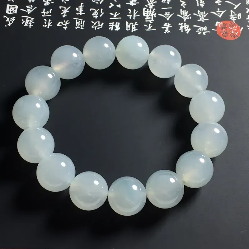 冰糯种细润佛珠手串 15颗 直径14毫米 种好通透 胶感十足 清爽大气