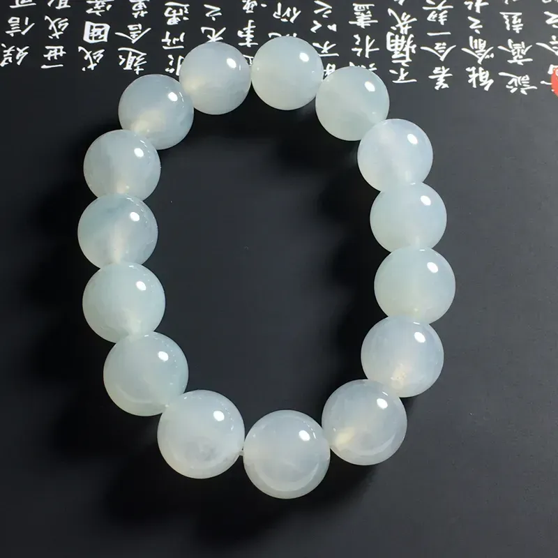 冰糯种细润佛珠手串 15颗 直径14毫米 种好通透 胶感十足 清爽大气