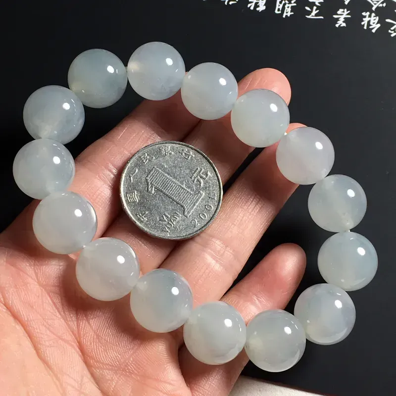 冰糯种细润佛珠手串 15颗 直径14毫米 种好通透 胶感十足 清爽大气