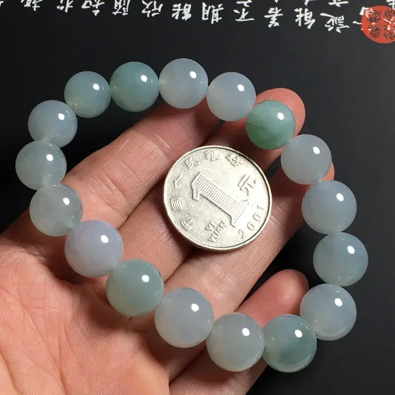 冰糯种春彩佛珠手串 18颗 直径11.5毫米 水润细腻 色泽亮丽