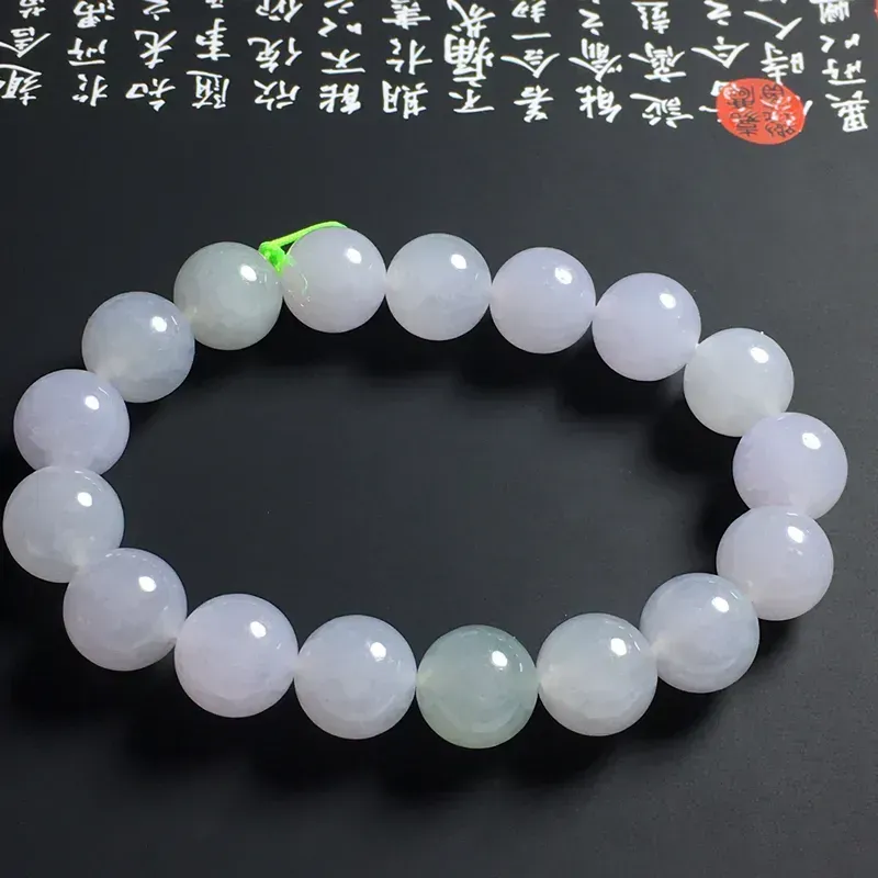 冰糯种春色佛珠手串 17颗 直径11毫米 水润通透 清爽细腻 色泽亮丽 大气精美