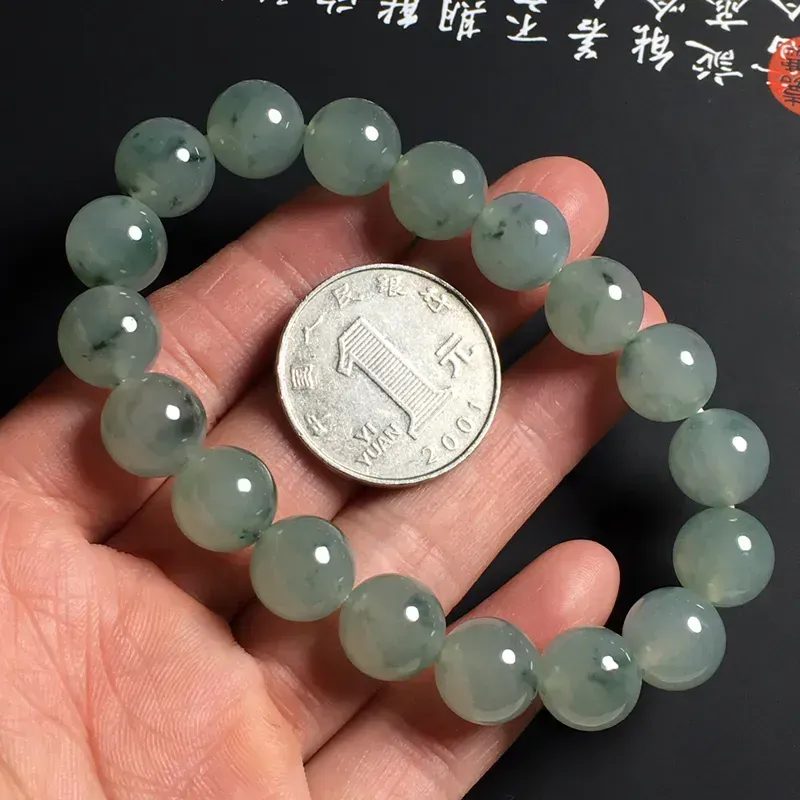 冰糯种晴底飘花佛珠手串 18颗 直径10毫米 水润通透 飘花灵动 美观精致