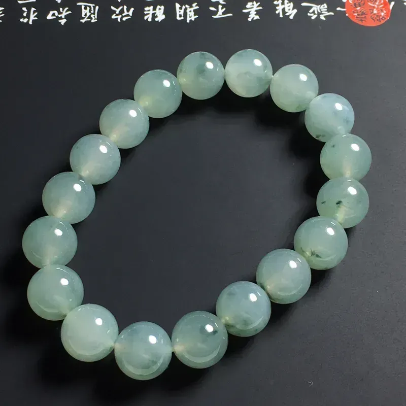 冰糯种晴底飘花佛珠手串 18颗 直径10毫米 水润通透 飘花灵动 美观精致