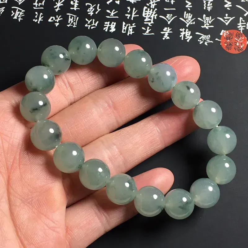 冰糯种晴底飘花佛珠手串 18颗 直径10毫米 水润通透 飘花灵动 美观精致