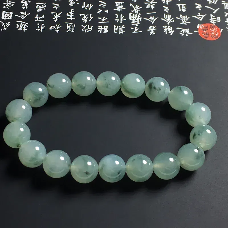冰糯种晴底飘花佛珠手串 18颗 直径10毫米 水润通透 飘花灵动 美观精致