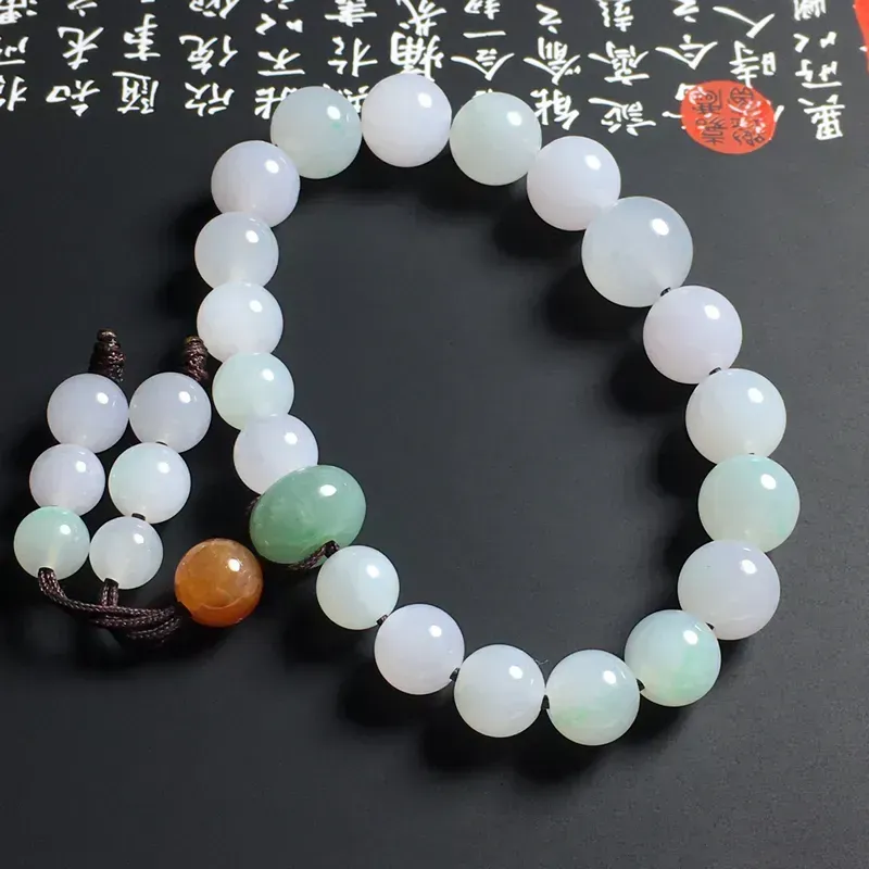 糯化种春色佛珠手串 20颗 取大取小分别为11-7毫米 水润细腻 色泽亮丽 独特精美