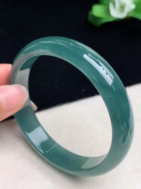 天然a货翡翠老坑冰种蓝水正装正圈手镯55-56圈口
