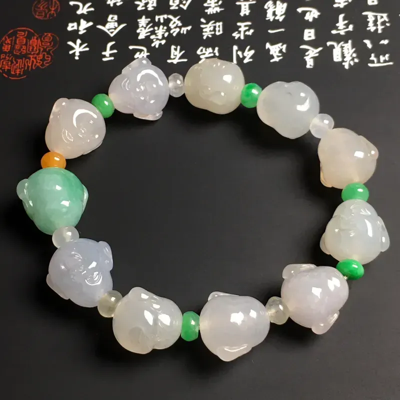 糯化种【佛头】手串 11颗 质地细腻 雕工精湛 款式时尚 尺寸为翠色裸石尺寸