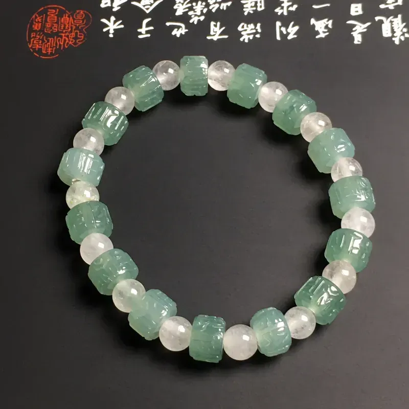 糯化种晴水仿古路路通手串 15颗 质地细腻 款式新颖 隔珠为装饰品