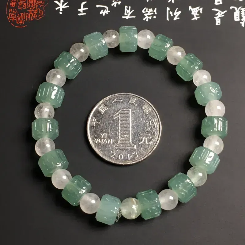 糯化种晴水仿古路路通手串 15颗 质地细腻 款式新颖 隔珠为装饰品