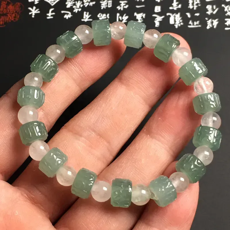 糯化种晴水仿古路路通手串 15颗 质地细腻 款式新颖 隔珠为装饰品