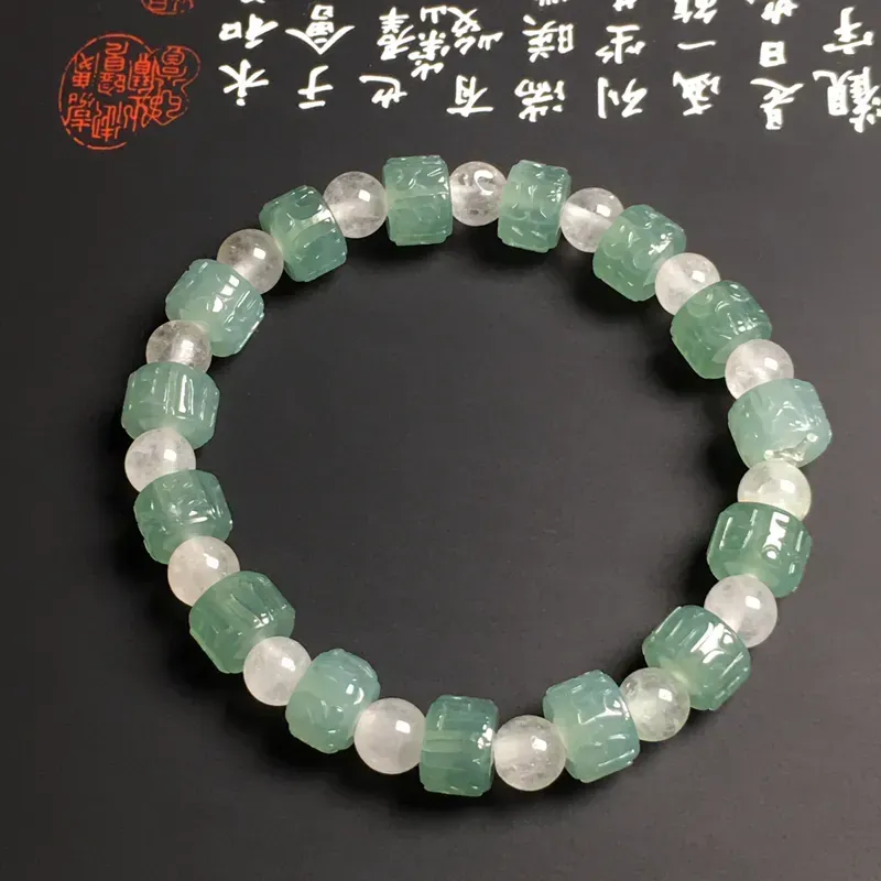 糯化种晴水仿古路路通手串 15颗 质地细腻 款式新颖 隔珠为装饰品