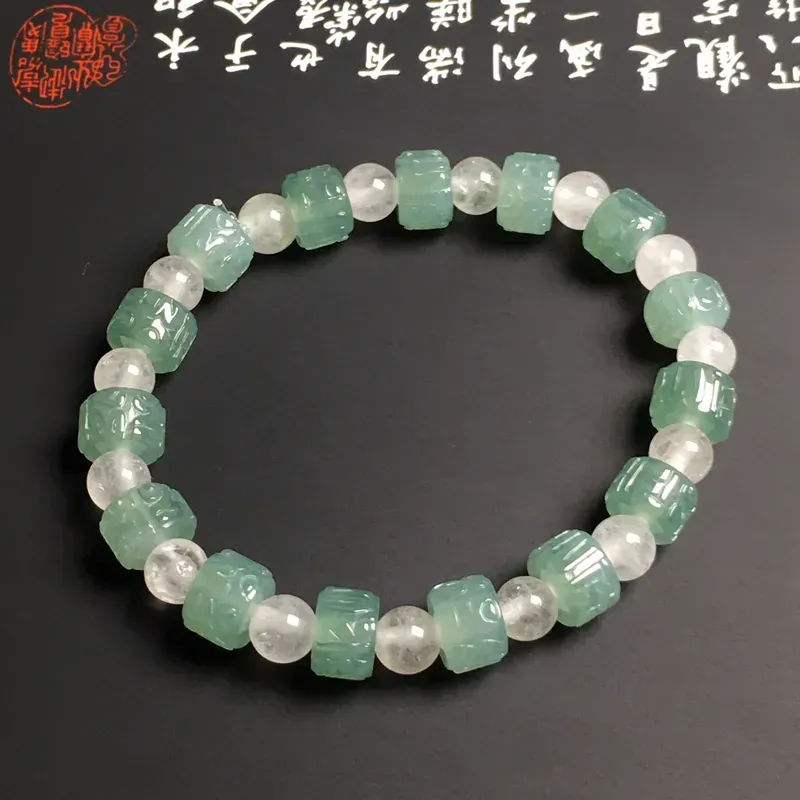 糯化种晴水仿古路路通手串 15颗 质地细腻 款式新颖 隔珠为装饰品
