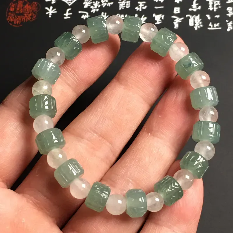 糯化种晴水仿古路路通手串 15颗 质地细腻 款式新颖 隔珠为装饰品