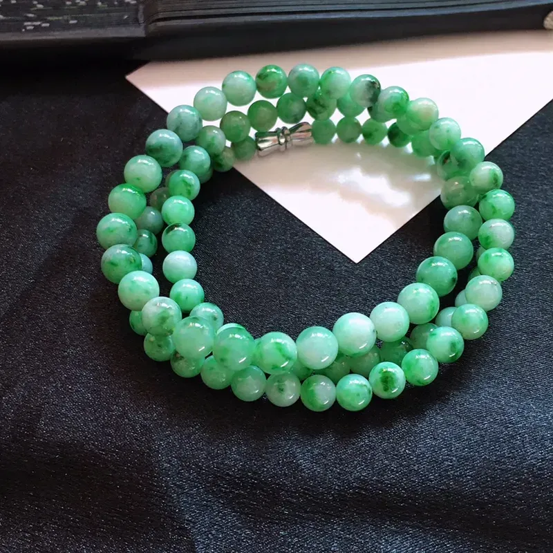 【优选推荐】好漂亮的绿妈妈珠链，可做项链手链两种带法，低调奢华，圆珠尺寸5.0-6.1mm，值得拥