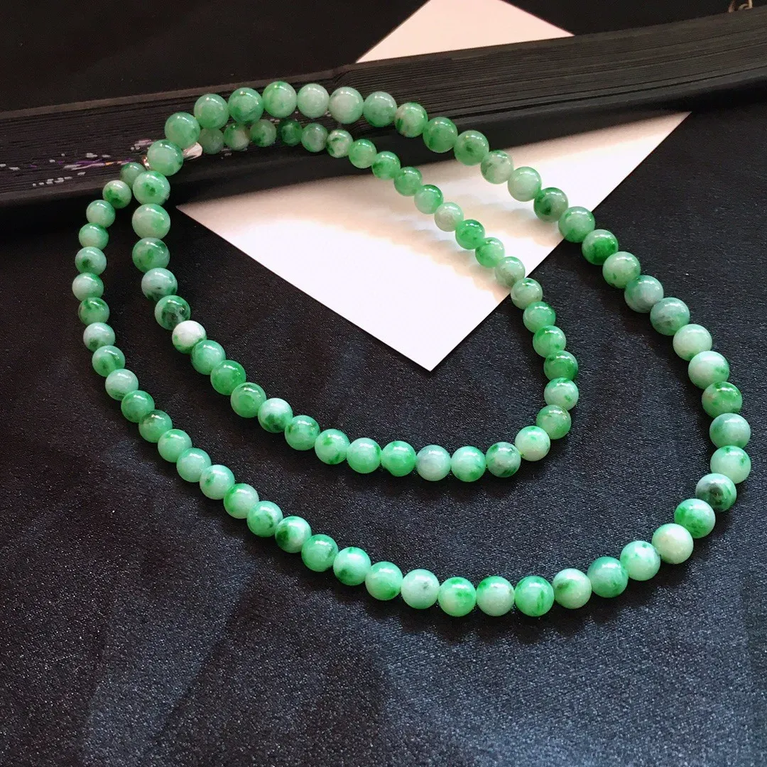 【推荐】好漂亮的绿妈妈珠链，可做项链手链两种带法，低调奢华，圆珠尺寸5.1-6.1mm，耐看，非常