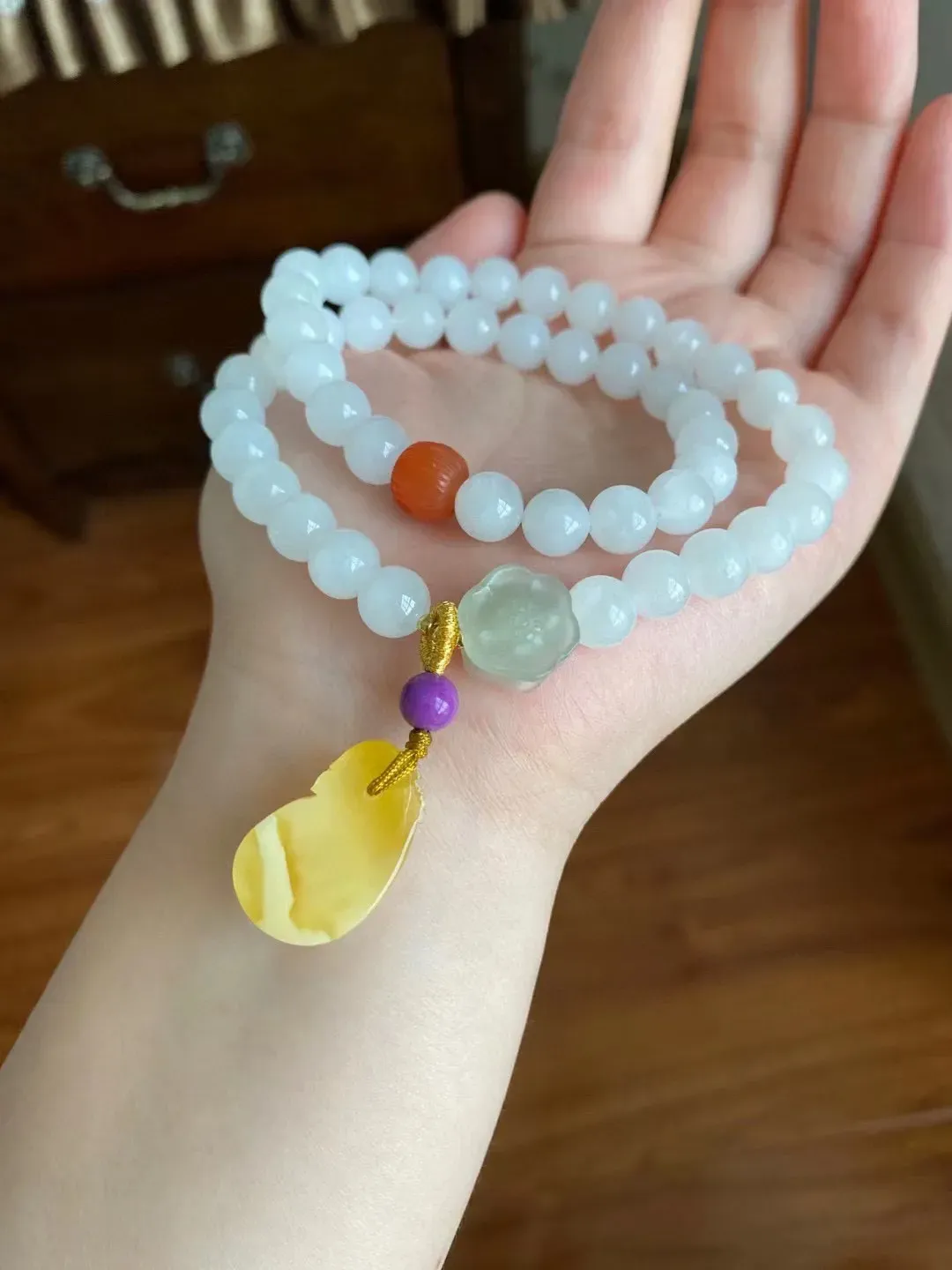 【白玉手串·8mm】天然新疆和田玉白玉 8mm绕手两圈圆珠手链,寓意可