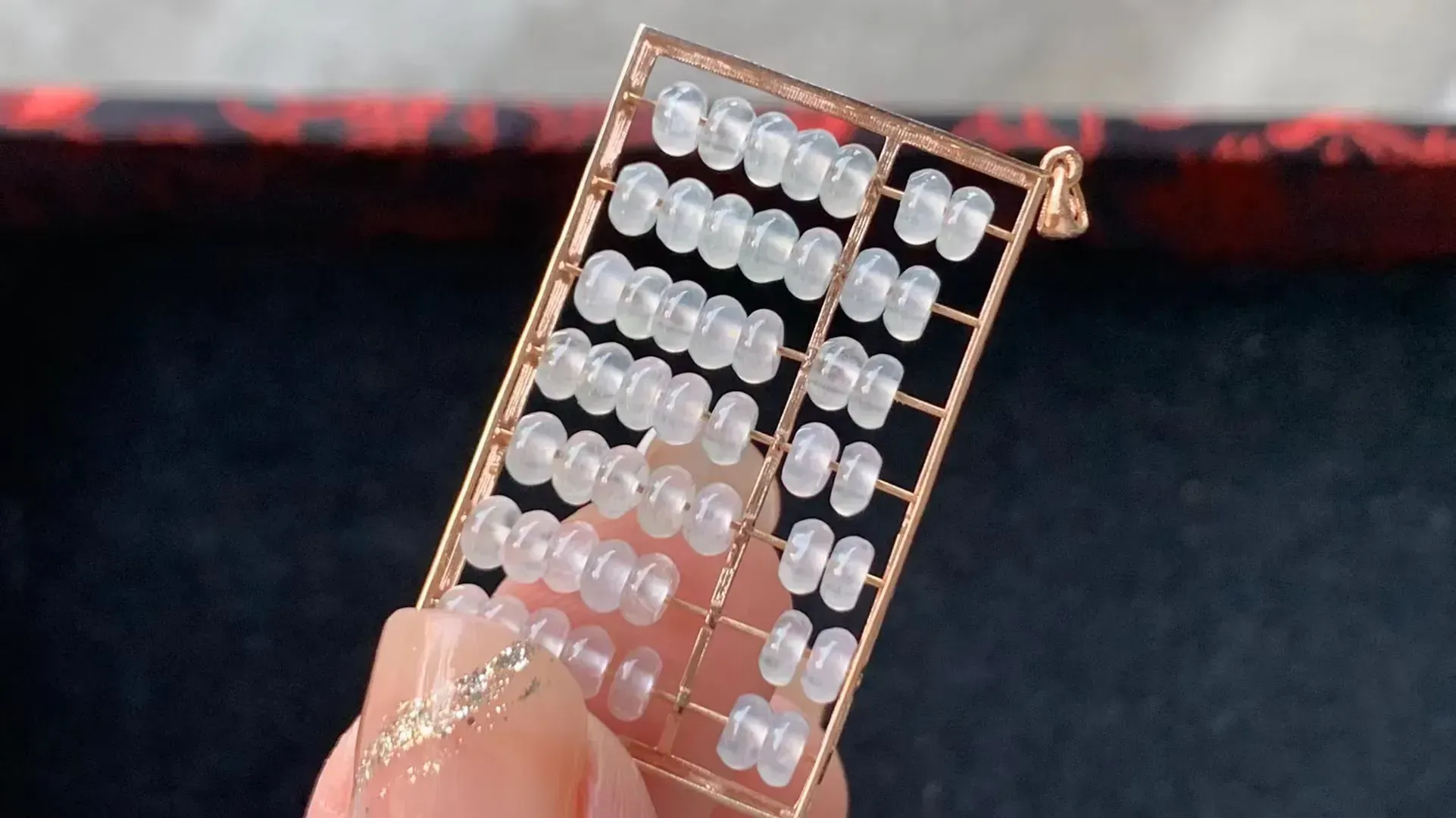 冰种算盘，种好水足，真金镶嵌，含金33/20.8/3.5  种好冰透 玉质水润  底色清爽 亮丽精致独特