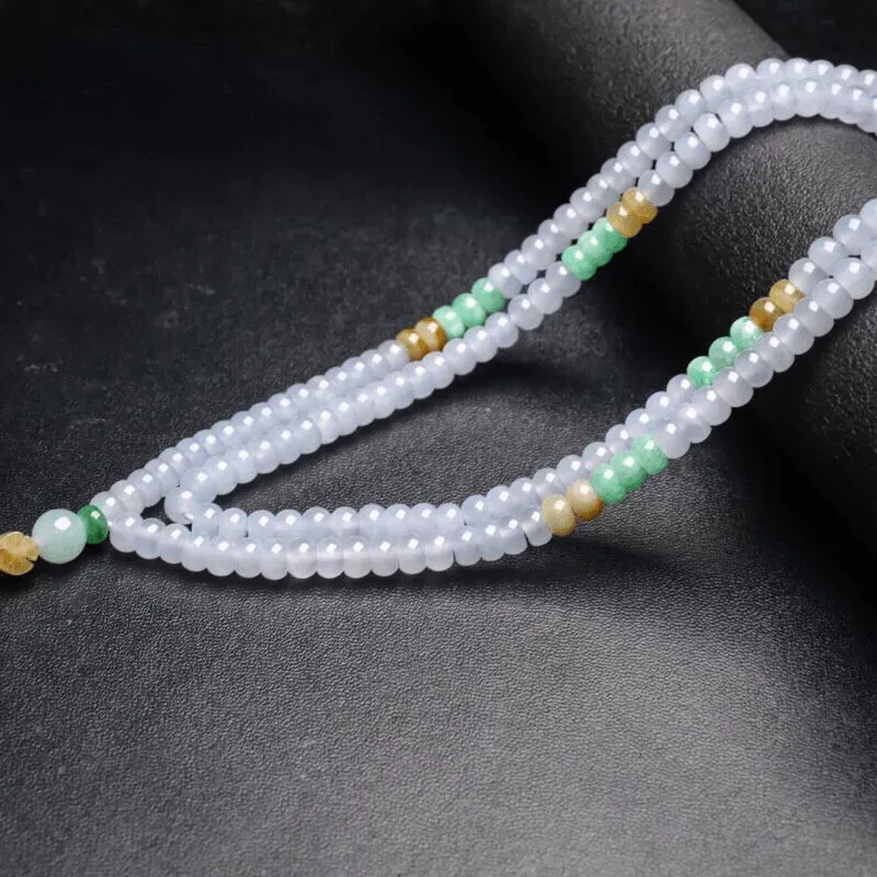 天然翡翠珠链，共191颗珠子，取其中一颗珠尺寸：5.9*4.1mm，玉质莹润，靓丽秀气。佩戴效果
